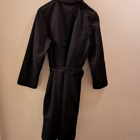 Marina Rinaldi Trench Coat Size 21/M Black Long Tie Designer Evening Career - Picture 4 of 10
